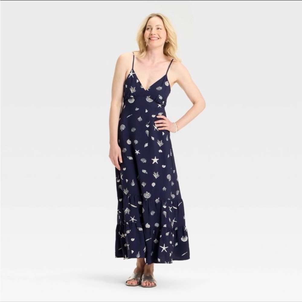 A New Day Blue and White Sleeveless Maxi Sundress